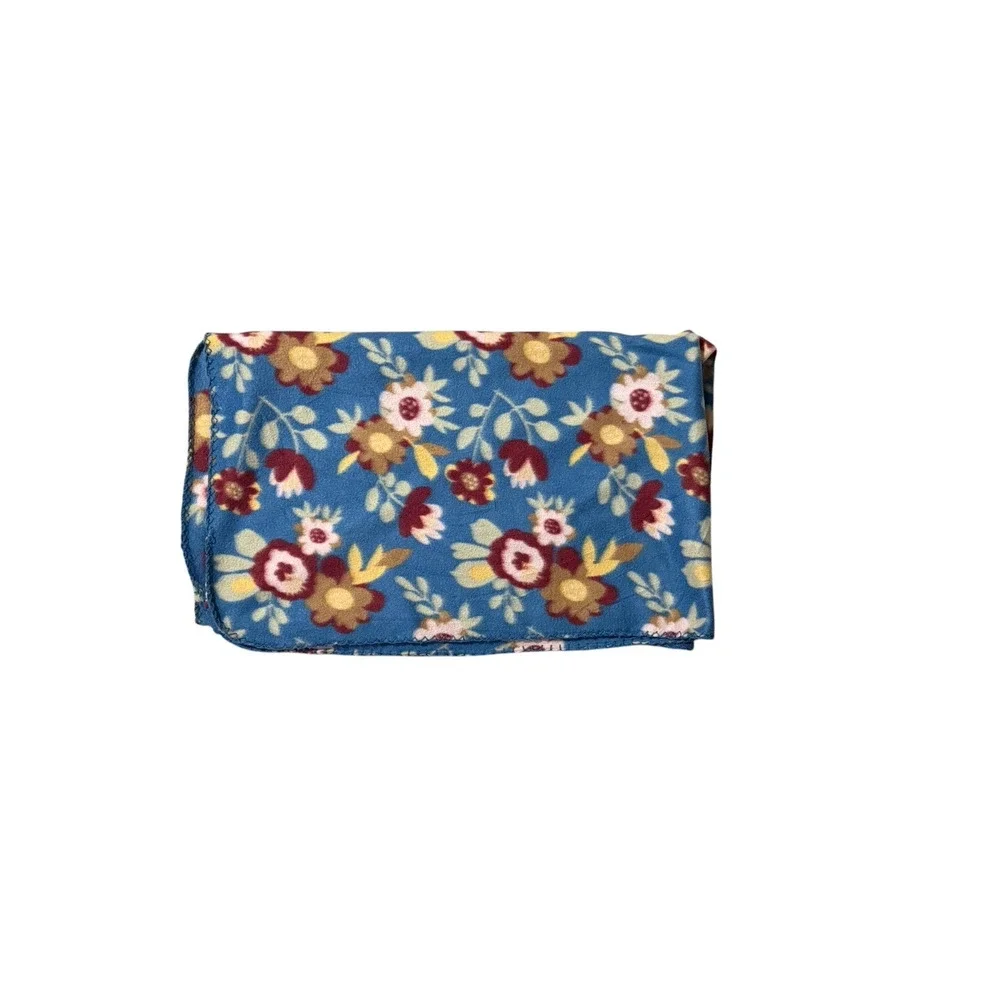 Maroon Blue Floral Print Fleece Blanket Autumn Colors Accent Throw Cover Quilt